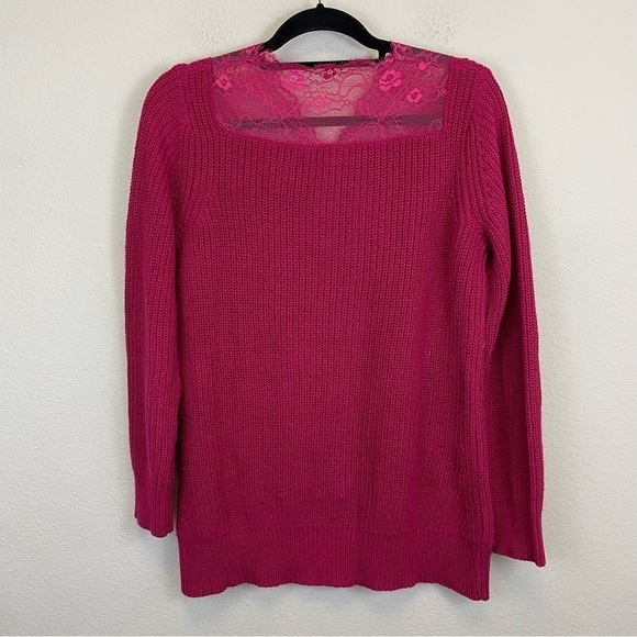 Sundance Magenta Pink V Neck Lace Trim Cotton Blend Pullover Sweater Small - Picture 7 of 9